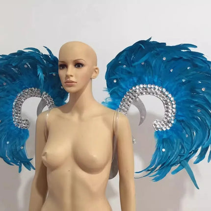 Showgirl Feather Wing Backpiece with Rhinestone Scroll Frames