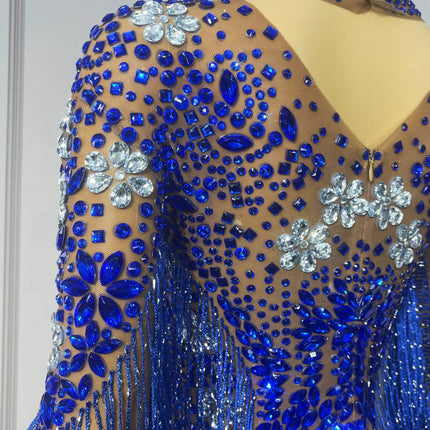 Sparkly Rhinestone Tassel High-Cut Stage Performance Bodysuit Dance Leotard
