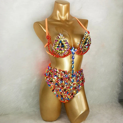 Sparkly Samba Carnival AB Crystal Wire Bra & High-Waisted Panties Costume Set