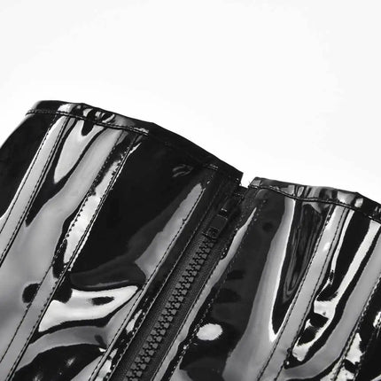 Shiny PU Leather Steampunk Underbust Corset Zipper Front Waist Cincher