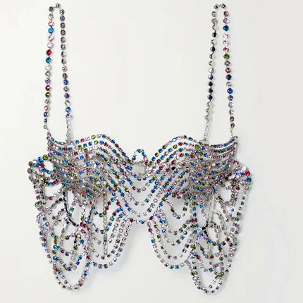 Multicolored Rhinestone Bralette Chest Chain