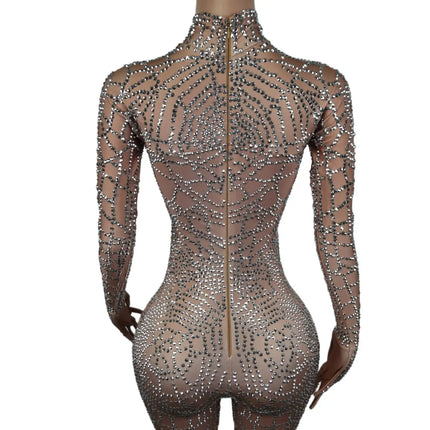Geometric Rhinestone Illusion Bodysuit