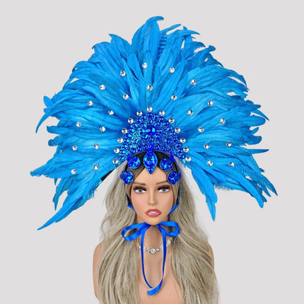 Caribbean Carnival Graduation Ball Feather Headdress & Stage Hair Accessory