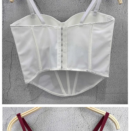 Rhinestone Mesh Denim Bustier Corset Crop Top Push-Up Party Bralette