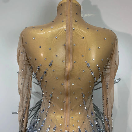 Luxury Shining Diamond See-Through Mesh Bodysuit Stage Performance Jumpsuit