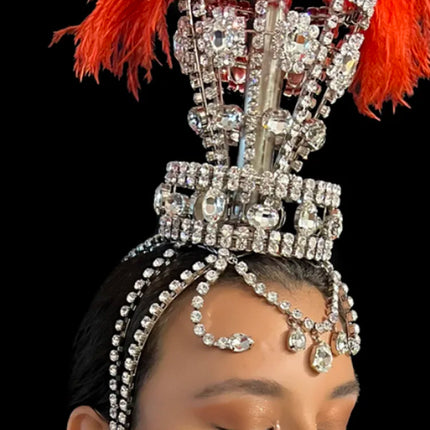 Crystal Rhinestone Ostrich Feather Headdress & Necklace Set