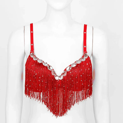 The Stardust Oasis Sirena – Sequined Tassel & Rhinestone Push-Up Belly Dance Bra Top
