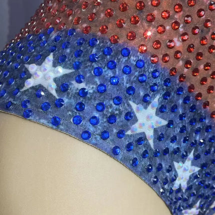 Nightclub Bar Stage Crystal Bodysuit Sparkly Red Blue Rhinestones Sleeveless Leotard Women Singer Dancer Sexy Show Stage Costume