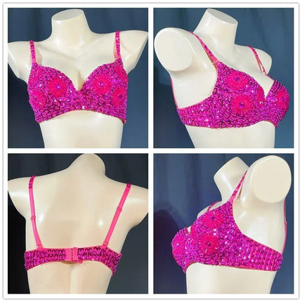 The Stardust Prism Sirena – Deluxe Beaded & Sequined Push-Up Belly Dance Bra Top