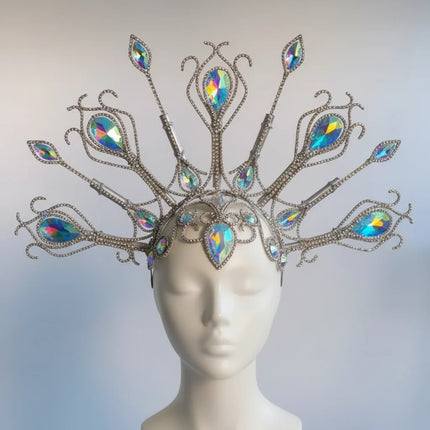 Luxury Peacock Rhinestone Statement Crown – Oversized Crystal Headpiece & Show-Stopping Hair Jewelry for Fashion Shows, Galas & Festivals