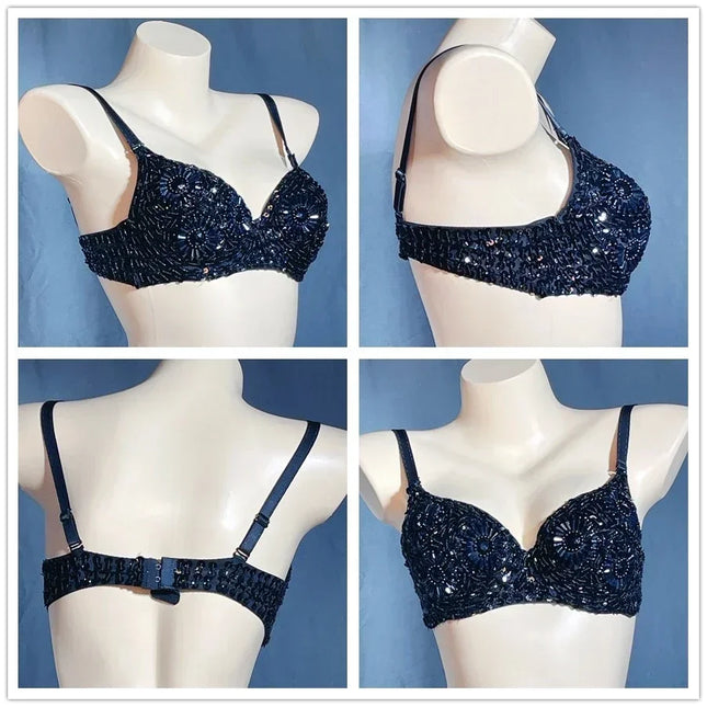 The Stardust Prism Sirena – Deluxe Beaded & Sequined Push-Up Belly Dance Bra Top