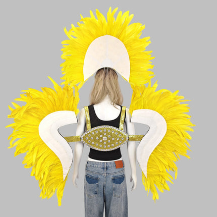 Carnival Elegant Ladies Feather Headdress Wings Two-Piece Role Play Catwalk Halloween Masquerade Carnival Party Suit