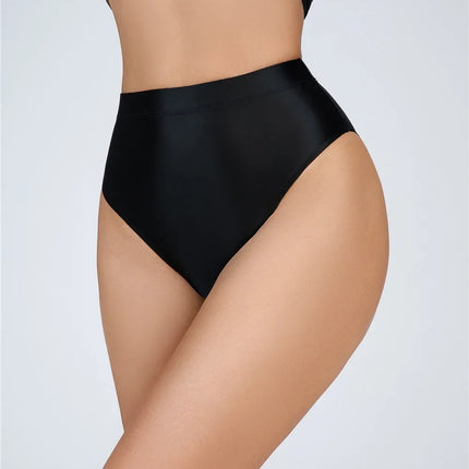High-Waist Oil Glossy Sheer G-String Thong Satin Smooth Seamless Briefs