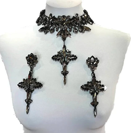 Rhinestone Cross Pendant Earring & Necklace Set