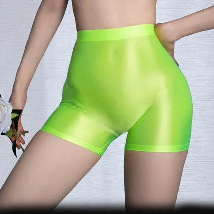 Seamless Oil Glossy High-Stretch Boyshorts Satin Sheer Safety Shorts