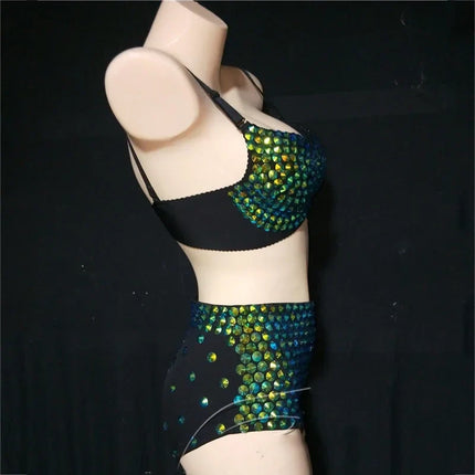 The Stardust Emerald Siren 3-Piece Suit – Luxury Rhinestone Cabaret Ensemble