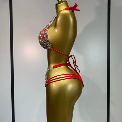 Crystal Diamond Bikini Two-Piece Set Sparkle Stage Performance Outfit