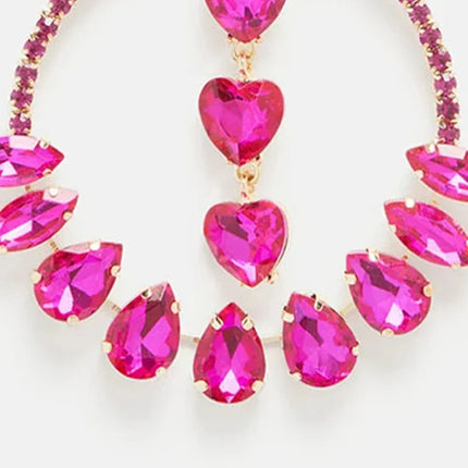 Oversized Pink Crystal Hoop Earrings Heart Pendant Drag Queen Stage Drop Jewelry