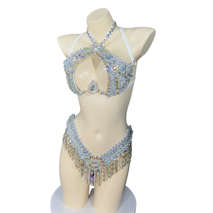 Sparkly Samba Carnival Stone Wire Bra & Thong Two-Piece Stage Costume Set
