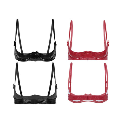 Patent Leather Underwired Open-Cup Bra