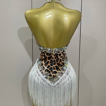 The Wildcat Stardust Tassel Bodysuit – Luxury Rhinestone Leopard Showgirl Costume