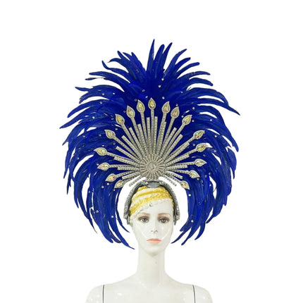 The Stardust Mirage – Premium Royal Blue & Rose Pink Feather Samba Headdress