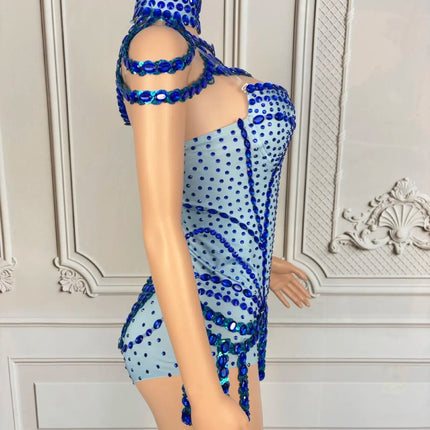 Sparkly Rhinestone Tassel Spandex Bodysuit Halter Dance Stage Costume Leotard