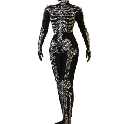 The Stardust Midnight Macabre – Rhinestone Skeleton Performance Bodysuit