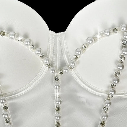 Pearl Embroidered Bustier Corset Crop Top High Street Evening Bralette