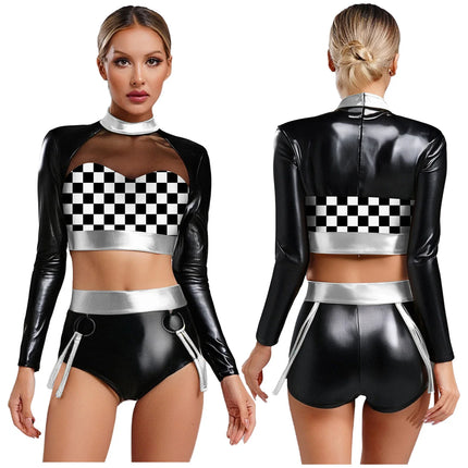 Fishnet Mesh & Metallic 2-Piece Bodysuit & Shorts Rave Costume Set