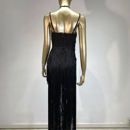Double-Layer Fringe Bandage Ankle-Length Evening Gown & Gala Dress