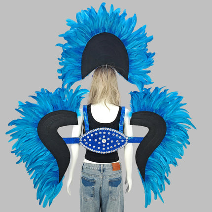Carnival Elegant Ladies Feather Headdress Wings Two-Piece Role Play Catwalk Halloween Masquerade Carnival Party Suit