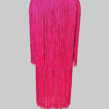 Hot Pink Asymmetrical Fringe Bandage Midi Dress & One-Shoulder Gala Party Dress