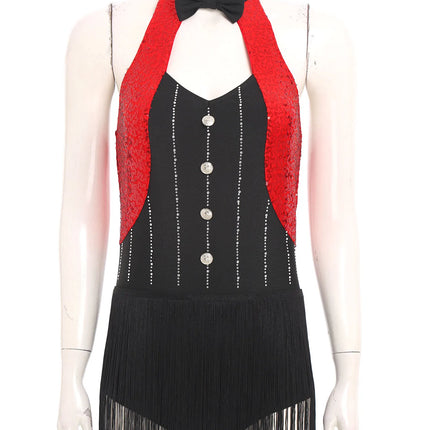 The Stardust Tuxedo Tassel Bodysuit – Luxury Sequins & Rhinestone Showgirl Leotard