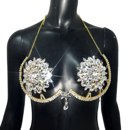 Floral Rhinestone & Tassel Bra Body Chain Set