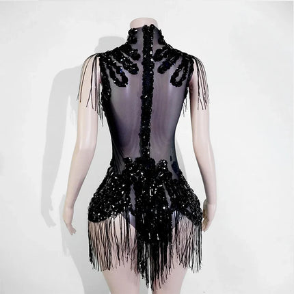 The Stardust Midnight Cabaret Bodysuit – Luxury Rhinestone & Mesh Showgirl Costume