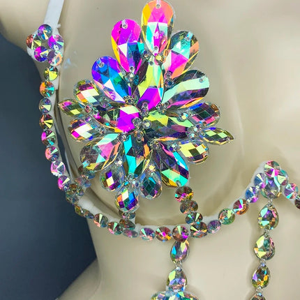 Sparkly Samba Carnival Stone Wire Bra Hand-Beaded Stage Costume Top