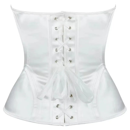 Overbust Corset Bustier Top Built-In Bra Cup Lace-Up Waist Cincher