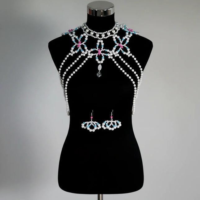Dazzling Simulated Pearl String Bra Chain & Bikini Shawl Chest Jewelry