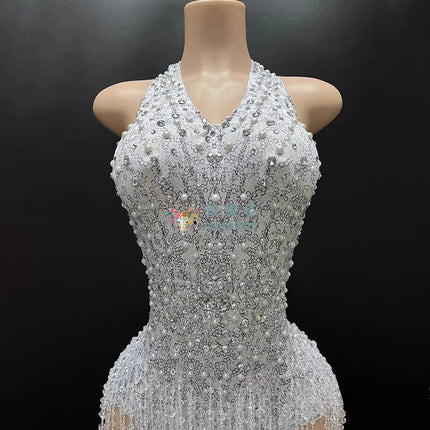 The Stardust Gradient Siren Dress – Luxury Rhinestone Tassel Latin Dance Costume