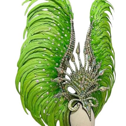 The Stardust Vertigo – Emerald Green Feathered Carnival & Samba Headdress