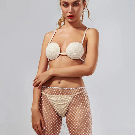 The Stardust Empress Royale – Handmade Imitation Pearl Body Chain & Skirt Set