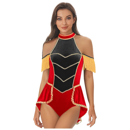 Women's Velvet Circus Ringmaster Sequin Tassel Jumpsuit & Tailcoat