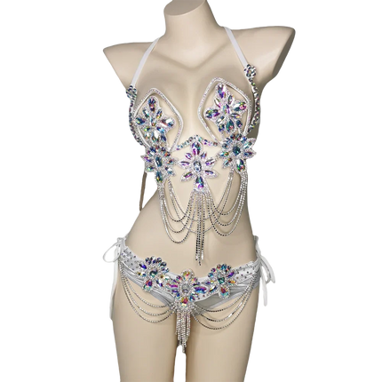 Handmade Samba Carnival Crystal Wire Bra, Panty & Belt 3-Piece Costume Set