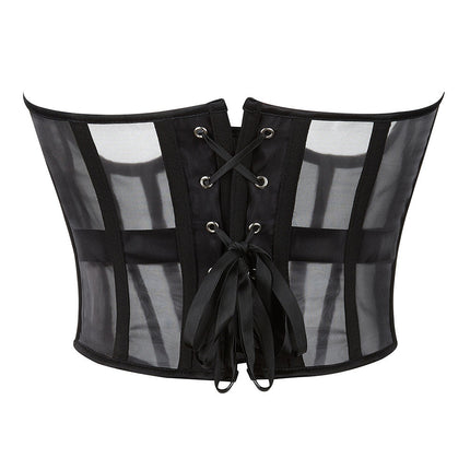 Transparent Sheer Mesh Underbust Corset Zipper Front Boned Waist Cincher Top