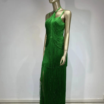 Double-Layer Fringe Bandage Ankle-Length Evening Gown & Gala Dress
