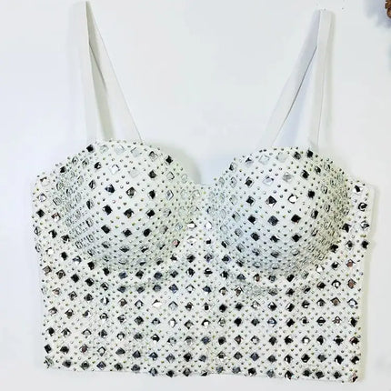 Diamond Mesh Studded Bustier Corset Crop Top High Street Evening Bralette
