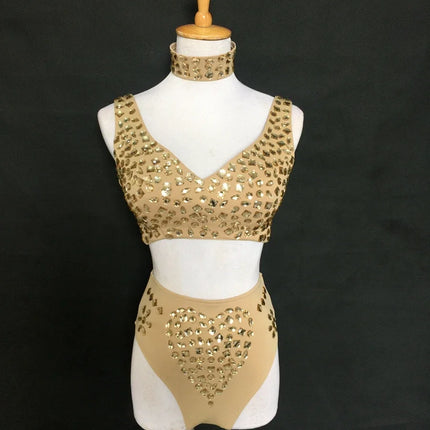 Sexy DJ Nightclub Pole Dance Costume Rhinestone Bikini Rave Outfit Party Show Stage Wear Dancer Team Performance Clothes