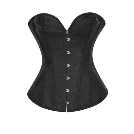 Victorian Floral Jacquard Overbust Corset Front Busk Lace-Up Bustier Top
