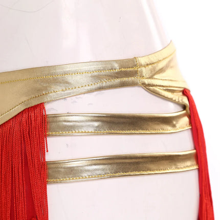 Women Cleopatra Egyptian Queen Cosplay Costume Belly Dancing Indian Dance Tassel Skirt Built-in Briefs for Halloween Carnival